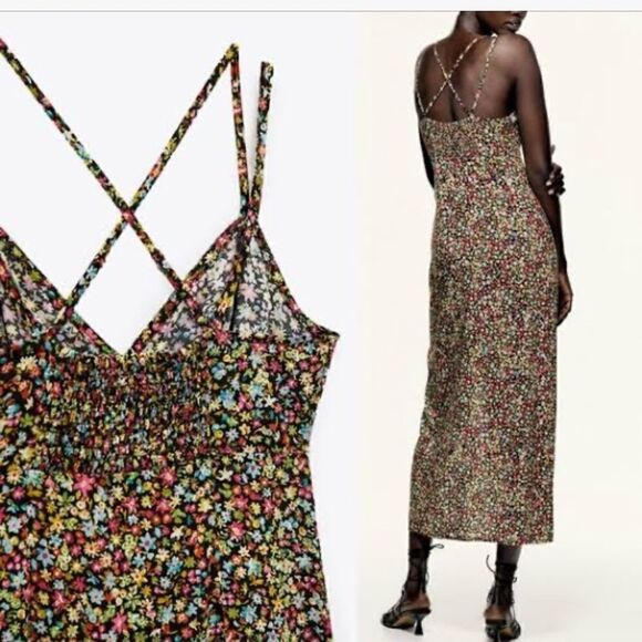 NWT Zara Multi Color Ditsy Floral Maxi Dress Size Small - Picture 1 of 6